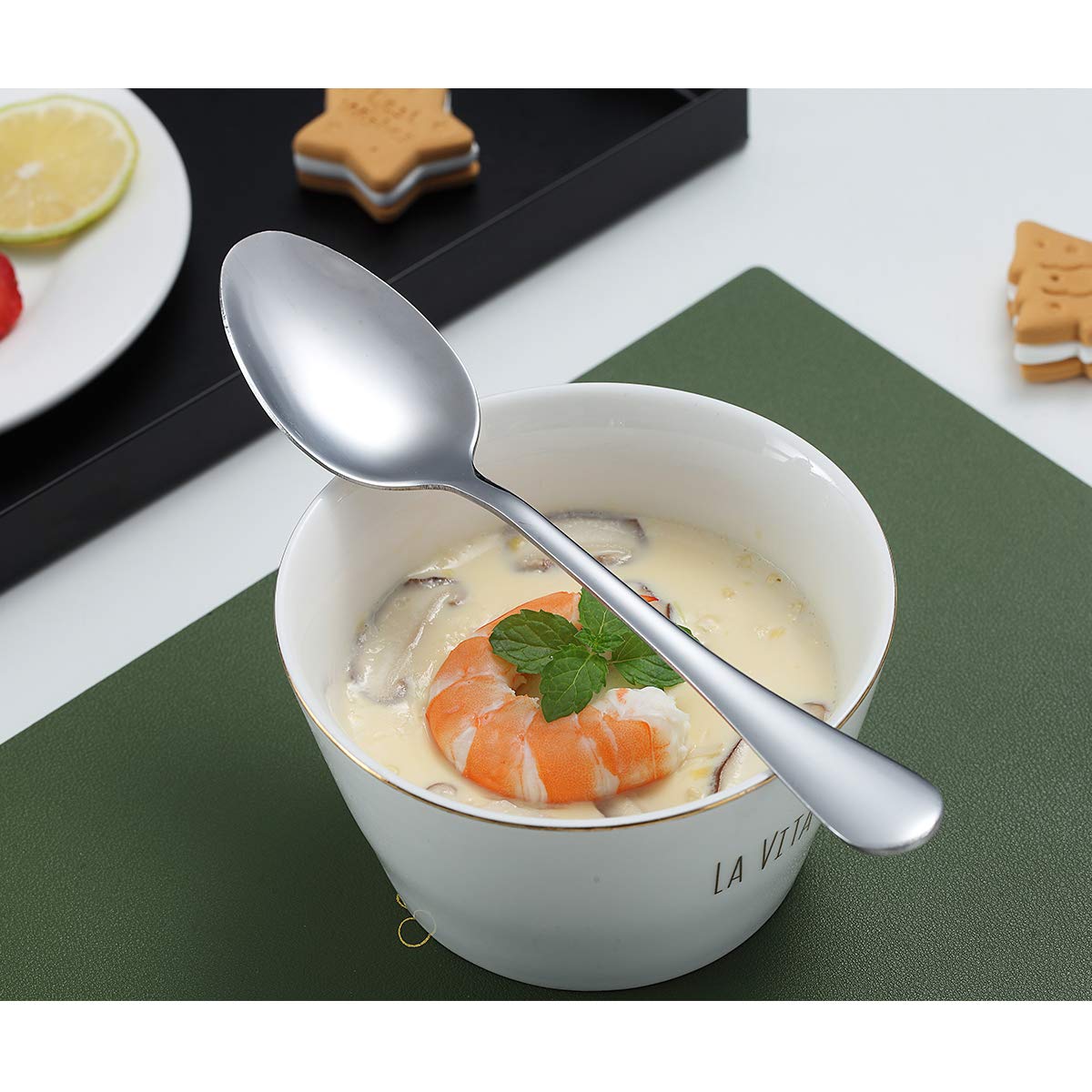 Teaspoons, Kyraton 6 Pieces 6.7'' Stainless Steel Teaspoons, Dessert Spoon,Golden Teaspoon,Spoon Silverware Pack Of 6